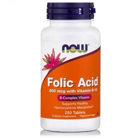 FOLIC ACID 800 MCG WITH VITAMIN B-12 250 TABLETS - HomeTest.gr